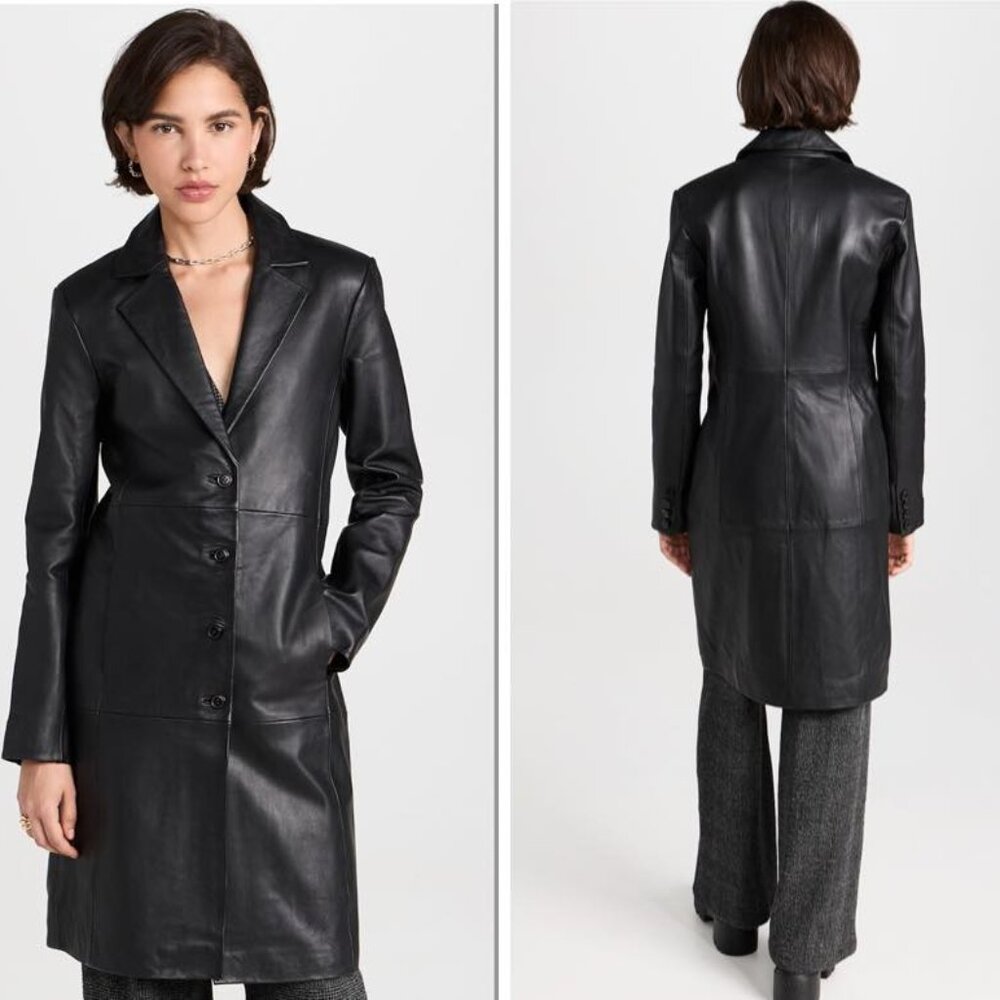 Veda/Reformation Crosby 90s Longline Leather Blazer (Black) Size XL